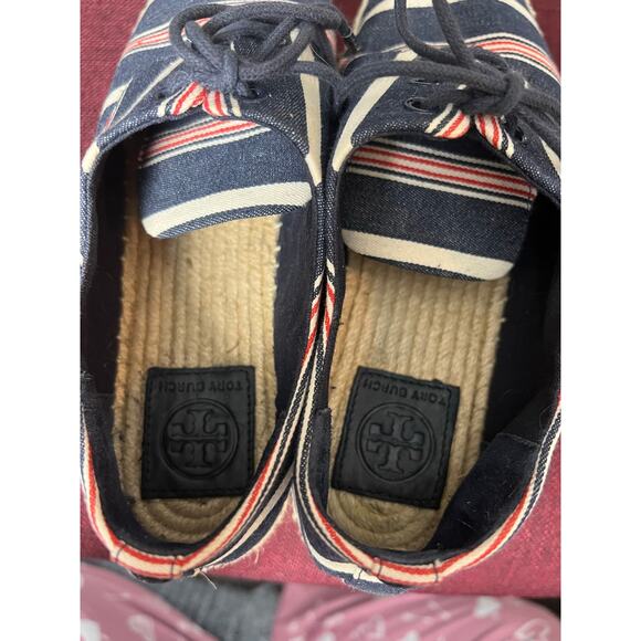 Tory Burch Striped Platform Espadrille Lace Up Shoes Style 8099 - Size 6.5M - Picture 11 of 12